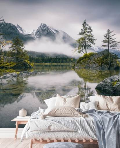 misty lake and mountain view in bavaria, germany wallpaper