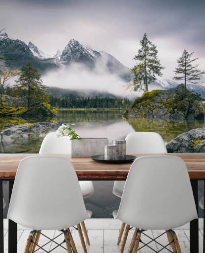 misty lake and mountain view in bavaria, germany wallpaper misty lake and mountain view in bavaria, germany wallpaper