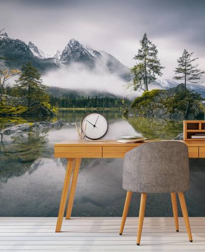 misty lake and mountain view in bavaria, germany wallpaper misty lake and mountain view in bavaria, germany wallpaper