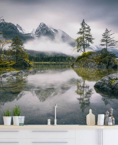 misty lake and mountain view in bavaria, germany wallpaper