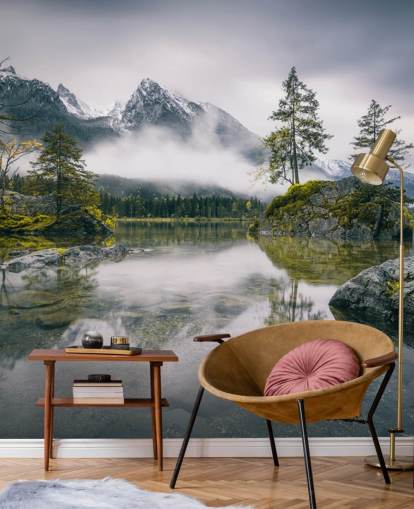 misty lake and mountain view in bavaria, germany wallpaper misty lake and mountain view in bavaria, germany wallpaper
