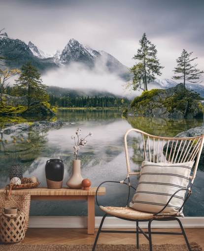 misty lake and mountain view in bavaria, germany wallpaper