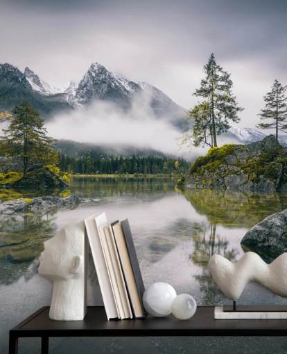 misty lake and mountain view in bavaria, germany wallpaper