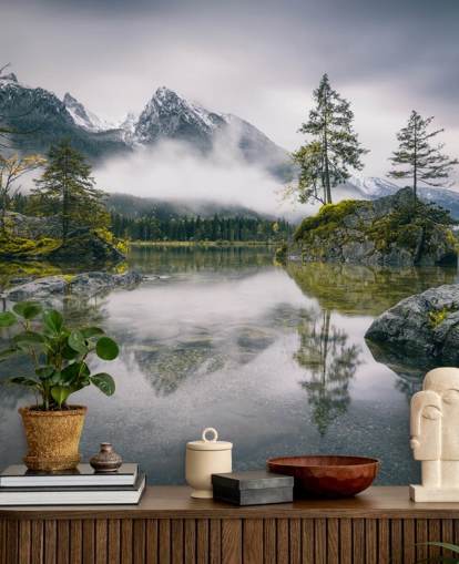 misty lake and mountain view in bavaria, germany wallpaper