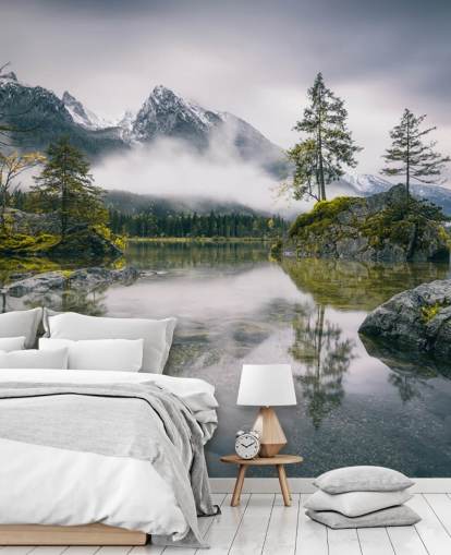 dimmiga sjö och bergsutsikt i Bayern, Tyskland tapeter dimmiga sjö och bergsutsikt i Bayern, Tyskland tapeter