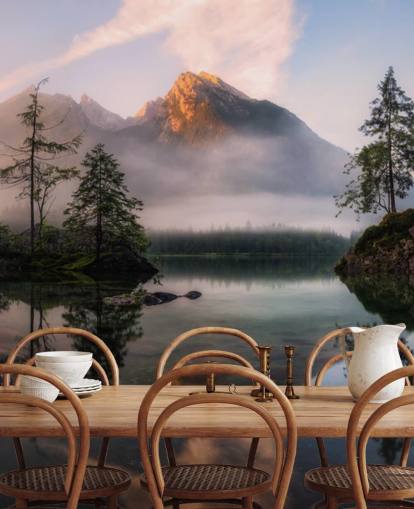 misty lake and mountain view wallpaper