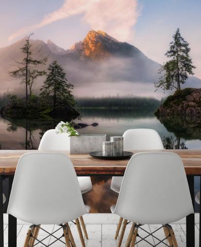 misty lake and mountain view wallpaper