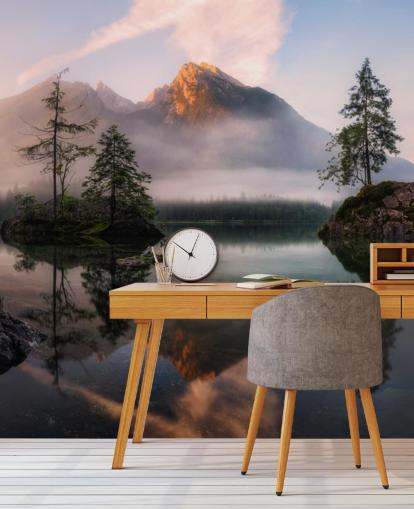 misty lake and mountain view wallpaper