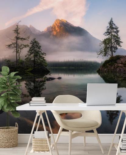 misty lake and mountain view wallpaper