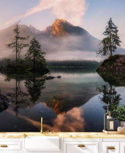 misty lake and mountain view wallpaper