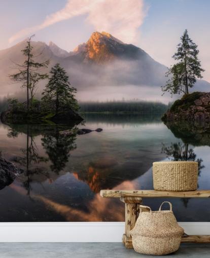 misty lake and mountain view wallpaper