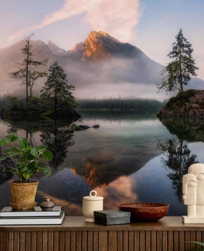 misty lake and mountain view wallpaper misty lake and mountain view wallpaper