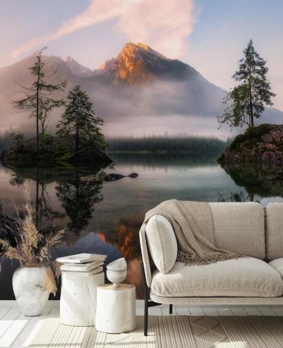 misty lake and mountain view wallpaper