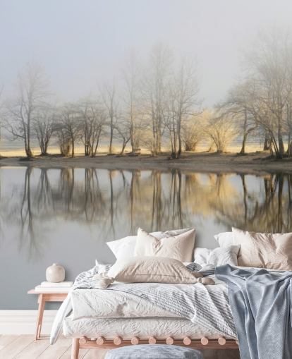 misty lake and sunrise wallpaper