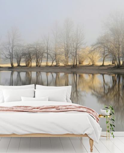 misty lake and sunrise wallpaper