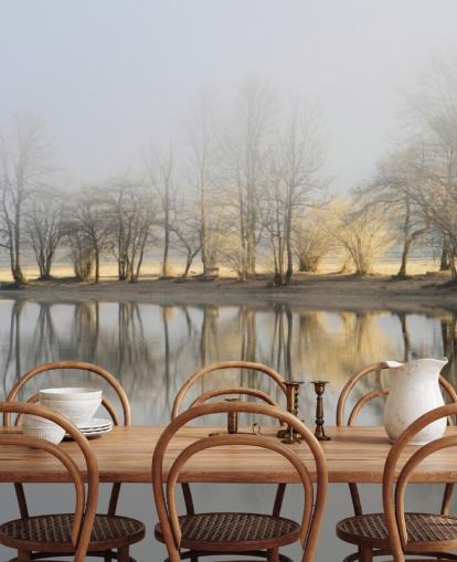 misty lake and sunrise wallpaper