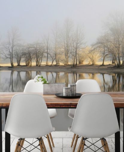 misty lake and sunrise wallpaper