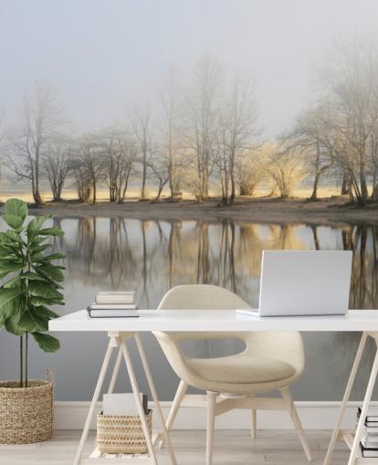 misty lake and sunrise wallpaper