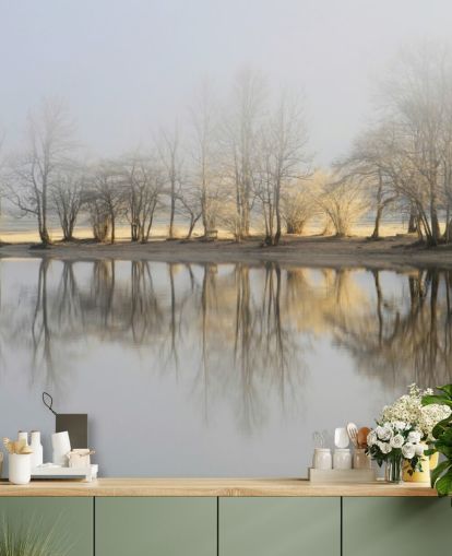 misty lake and sunrise wallpaper