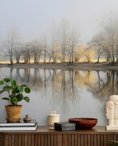 misty lake and sunrise wallpaper