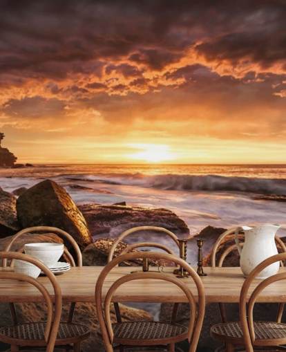 rock solnedgang kyst tapet