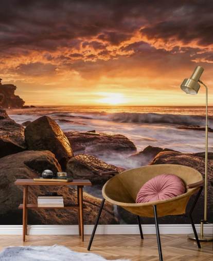 rock solnedgang kyst tapet