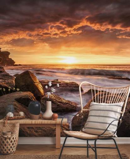 rock sunset coast behang