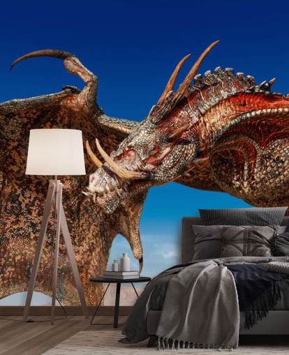 beängstigend gehörnter roter Drache fliegende Tapete beängstigend gehörnter roter Drache fliegende Tapete