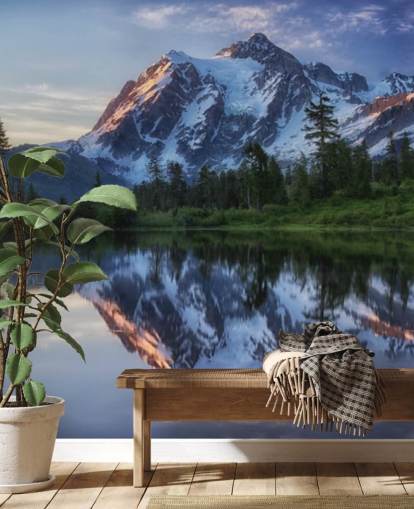 carta da parati innevata di montagna e lago carta da parati innevata di montagna e lago