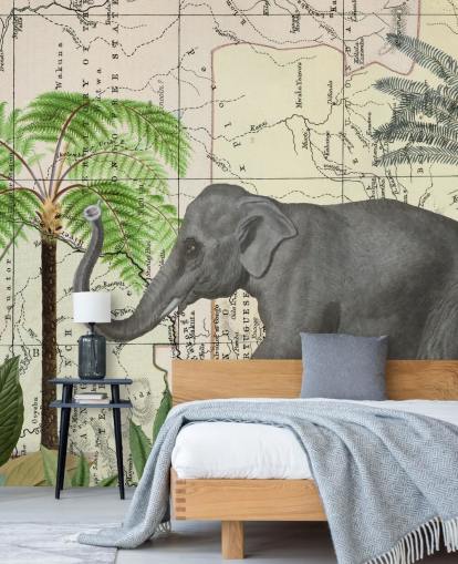 papel pintado de elefantes, pájaros y selva papel pintado de elefantes, pájaros y selva