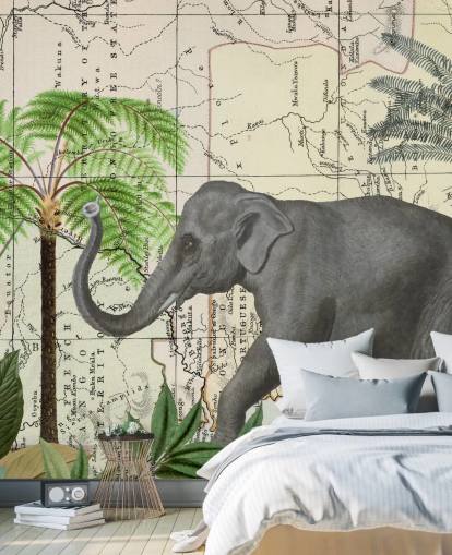 papier peint éléphant, oiseaux et jungle