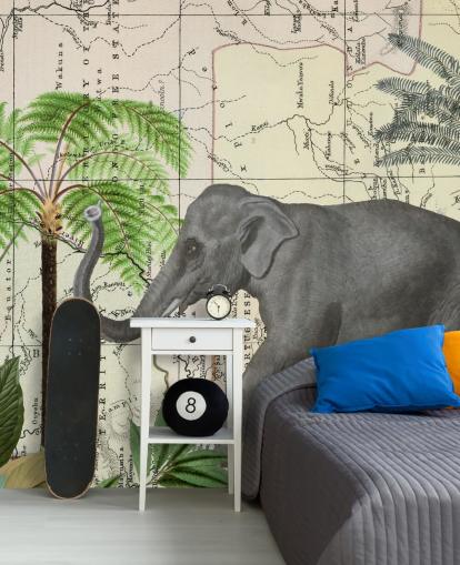 olifant, vogels en jungle behang