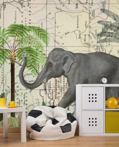 papel de parede elefante, pássaros e selva papel de parede elefante, pássaros e selva