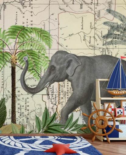 elefant, fugler og jungel tapet