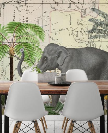 papel de parede elefante, pássaros e selva papel de parede elefante, pássaros e selva