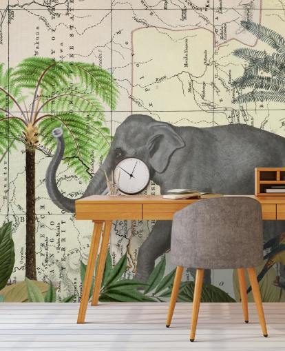 elefant, fugler og jungel tapet