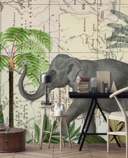 olifant, vogels en jungle behang