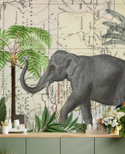 papel de parede elefante, pássaros e selva