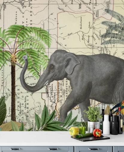 Elefant, Vögel und Dschungel Wallpaper Elefant, Vögel und Dschungel Wallpaper