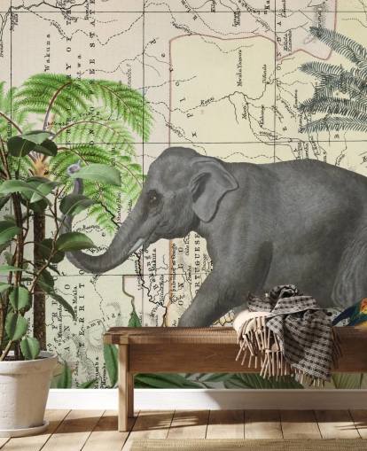 Elefant, Vögel und Dschungel Wallpaper