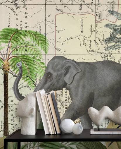 olifant, vogels en jungle behang