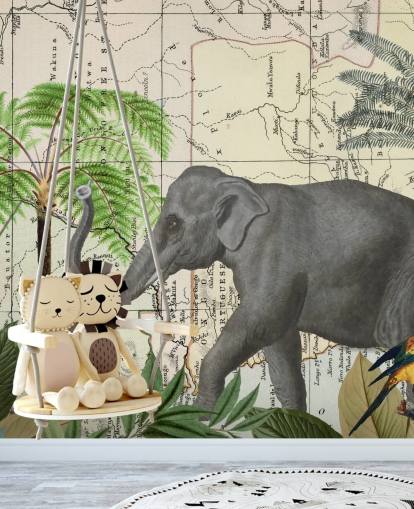 Elefant, Vögel und Dschungel Wallpaper