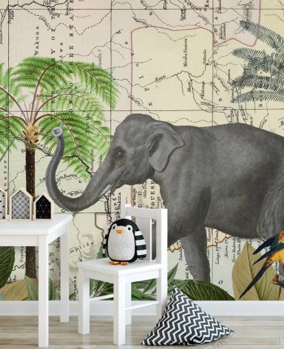 Elefant, Vögel und Dschungel Wallpaper Elefant, Vögel und Dschungel Wallpaper