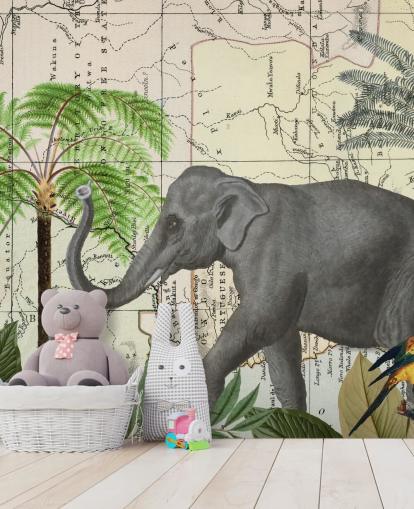 papel de parede elefante, pássaros e selva