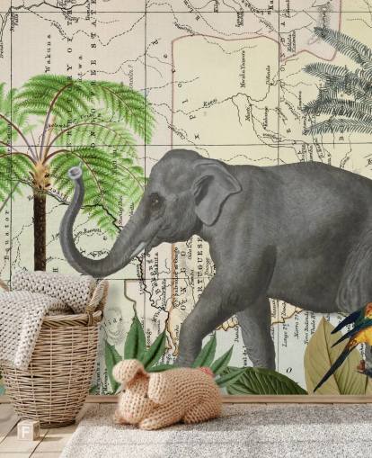 elefant, fugle og jungle tapet
