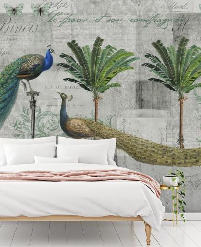 twee pauwen in tropische setting behang twee pauwen in tropische setting behang