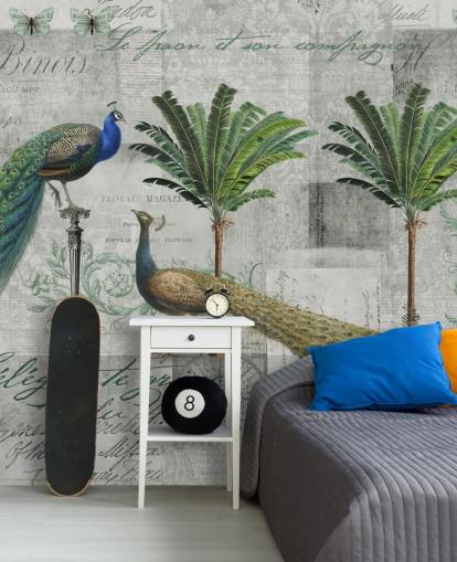 two peacocks in tropical setting wallpaper two peacocks in tropical setting wallpaper