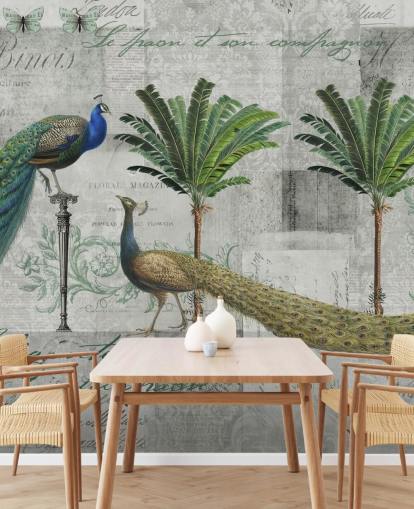 fondo de pantalla de dos pavos reales en entorno tropical