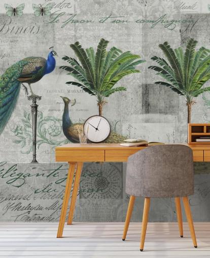 deux paons dans un décor tropical papier peint deux paons dans un décor tropical papier peint
