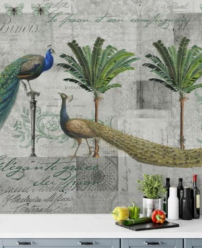 fondo de pantalla de dos pavos reales en entorno tropical